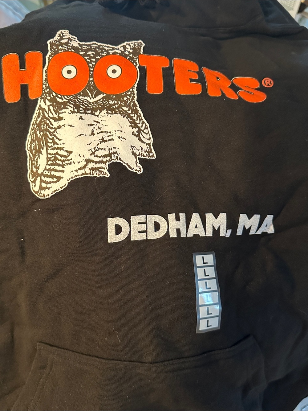 Hooters Black Hoodie with Orange Logo and White Owl Graphic